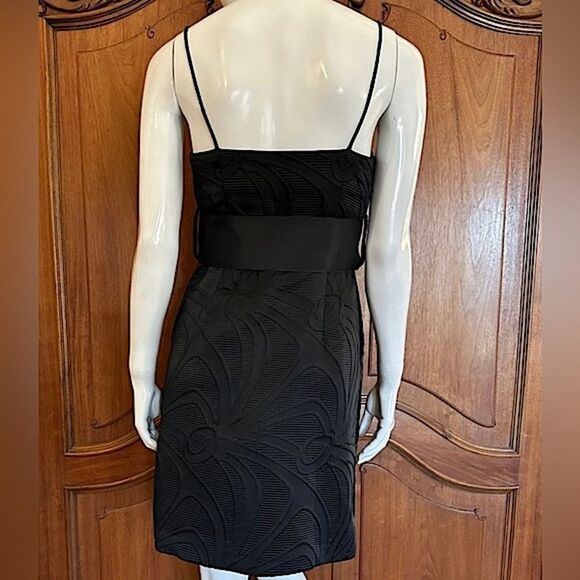 MILLY Dress Black Ruffle Jacquard Textured Bow Belt Size 0 - Picture 3 of 12